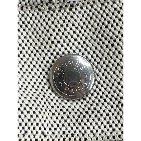 Hermès Canvas Fourre Tout MM Tote Bag Gray Stripe Web Handles Large Authentic - Picture 3 of 16